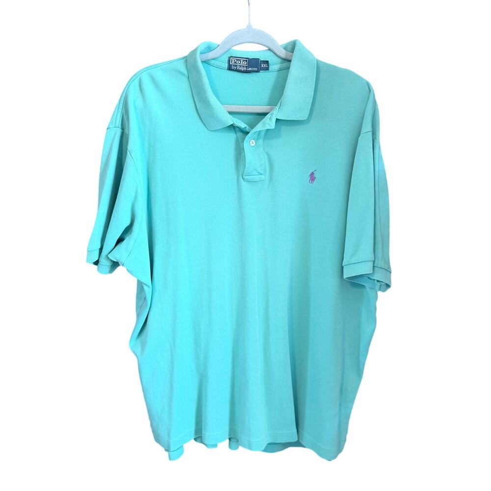 Vintage polo Ralph Lauren turquoise sea blue polo collar shirt XXL 100% cotton